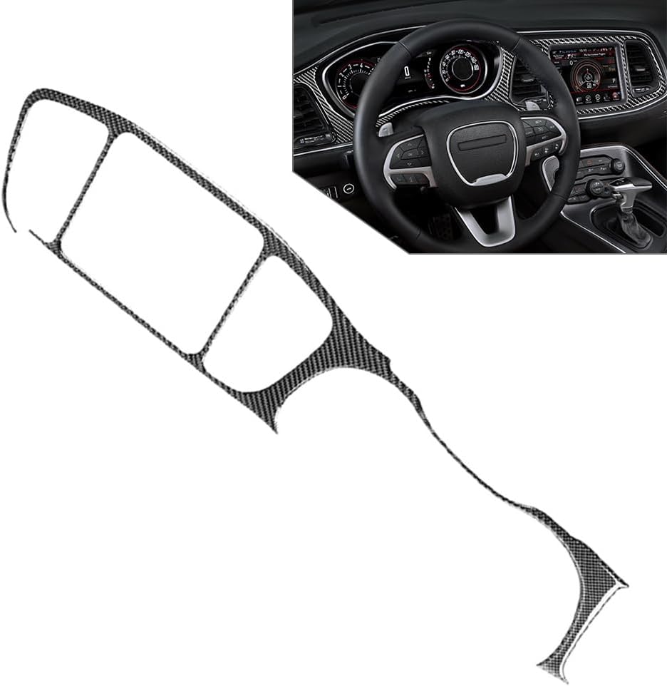 Cnfang4 Left Hand Dashboard Instrument Protecter Center Consoles Interior Accessories Black Carbon Fiber + Epoxy Coating (Soft) for Dodge Challenger 15-24 1Pc