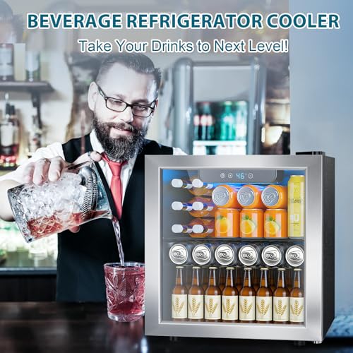 Electactic 48 Can Beverage Refrigerator,12 Bottle Wine Cooler with Seamless Stainless Steel & Glass Door, Digital Temperature Display, Countertop Mini Fridge for Soda, Wine or Beer, Silver by Electactic - Image 2
