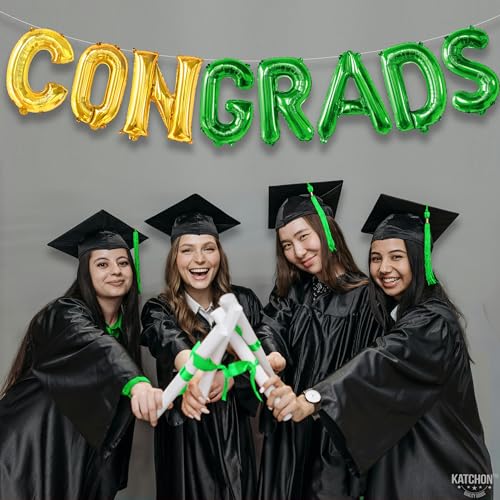 Image of KatchOn, Green and Gold Congrats Balloon - 16 Inch | Congrats Grad Balloons Foil for Graduation Decorations 2026 | Graduation Balloons Banner, Green and Gold Graduation Decorations Class of 2026