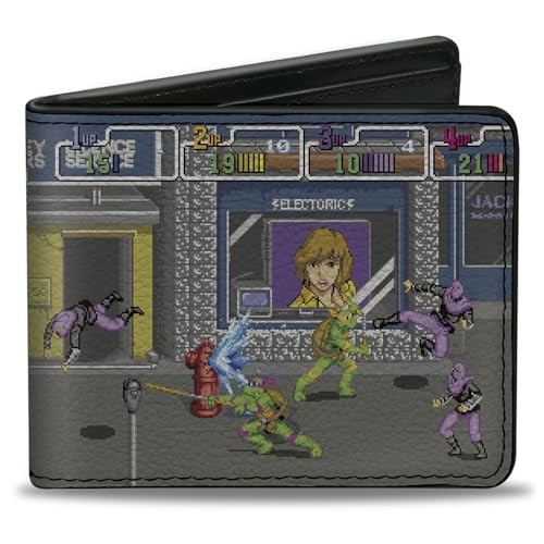 Buckle-Down Nickelodeon Wallet, Bifold, Ninja Turtles Battle Purple Foot Soldier Ninja Arcade Scene, Vegan Leather