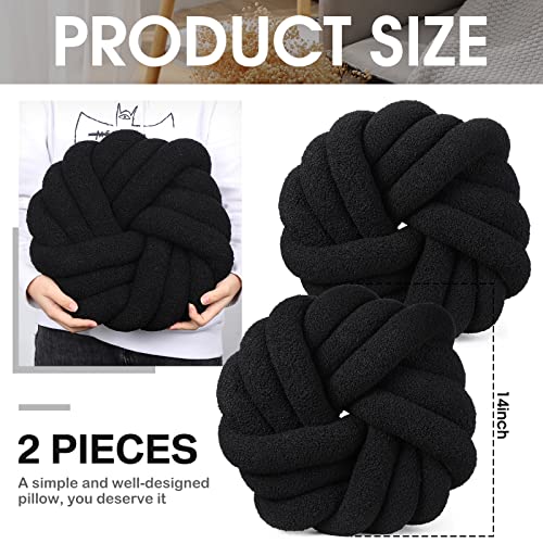 Marsui 2 Pieces Knot Ball Pillows 14 Inch Round Throw Pillow Cushion Decorative Pillows For Living Room Home Decoration Soft Handmade Plush Sherpa Pillow For Couch Bed Bedroom (Black) #TOP1