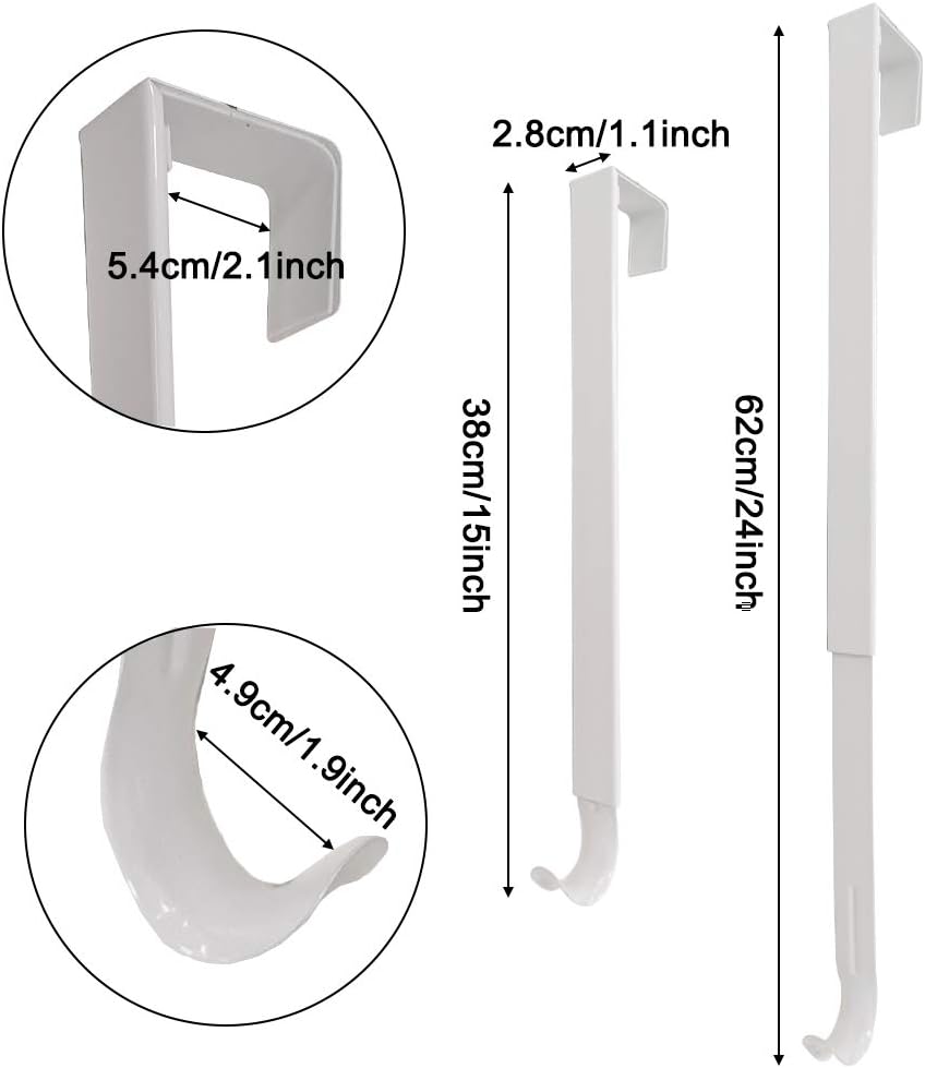 IronBuddy 2 Pack Front Door Wreath Hanger Hook 15” - 24” Telescopic Adjustable Metal Over The Door Hook for Christmas and Party Decoration, Hanging Clothing, Towels, Wreaths, Bags (White)