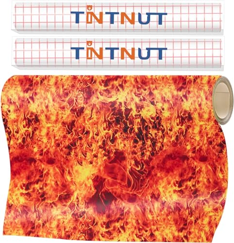 Tintnut Rollo de vinilo autoadhesivo de llama, 12 pulgadas x 5 pies, vinilo permanente para máquina, vinilo adhesivo permanente, vinilo con patrón de fuego para tazas
