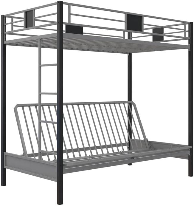 DHP Silver Screen Metal Bunk Bed with Ladder, Black, Twin