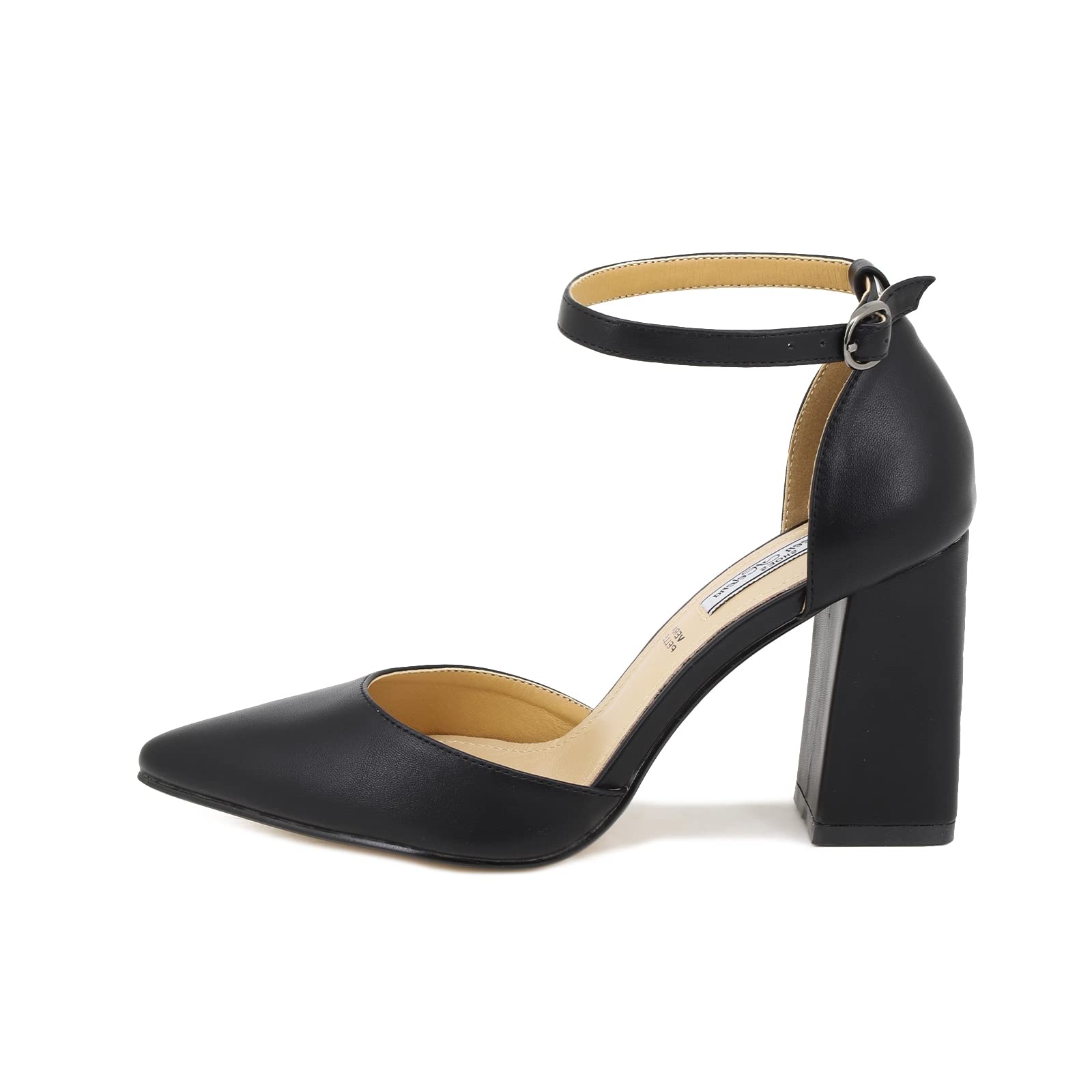 QUEEN HELENA Décolleté Scarpe con Tacco Medio Eleganti a Punta Chiusa con Cinturino Donna ZM9002 Nero 39