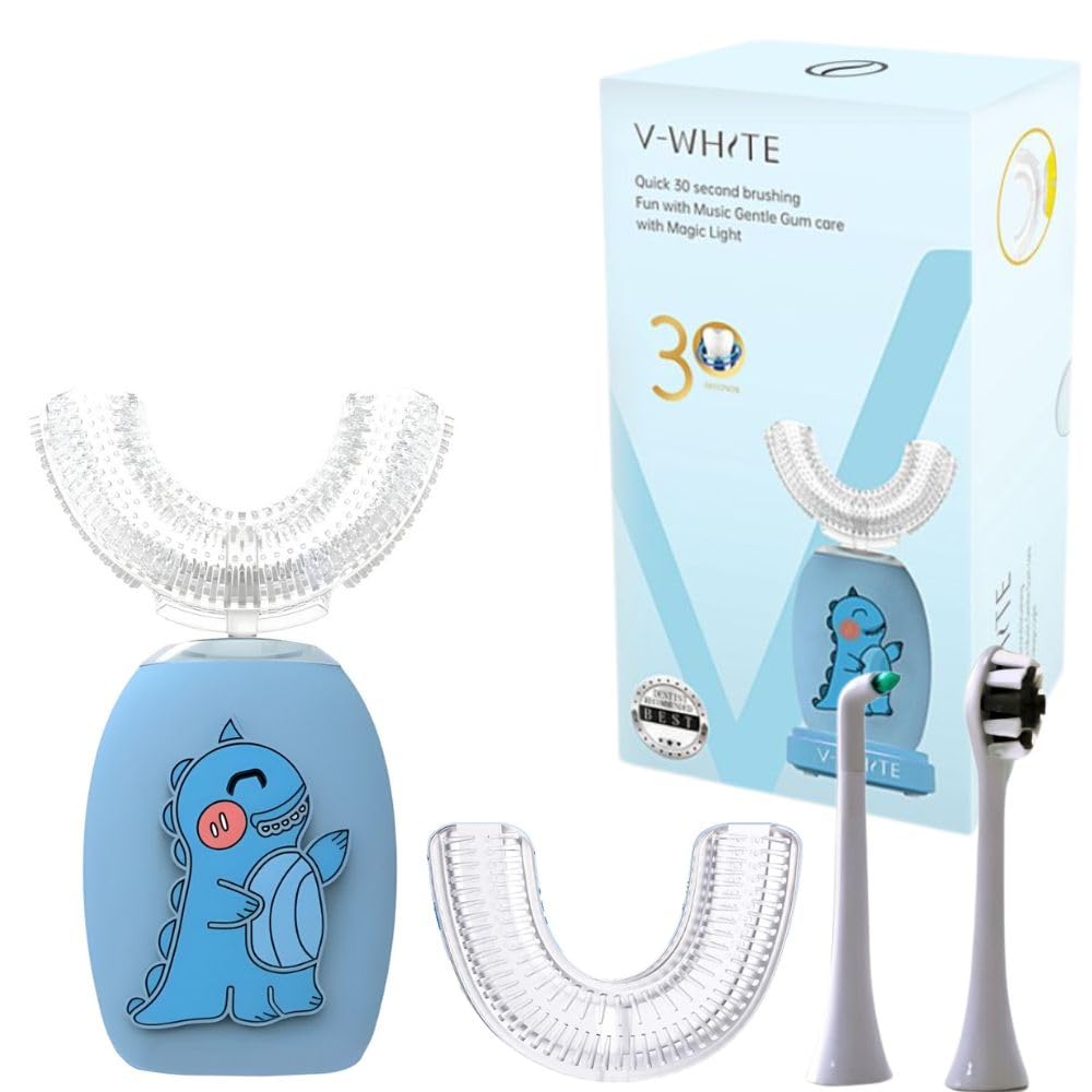 V-WHITE Electric Toothbrush Kids- Ultrasonic U-Shaped Toothbrushes for Teeth Whitening - 360° Mouth Cleansing, Hands Free Gums Protection - Wireless Charging & LED Light - Waterproof IPX7 Certified-image-10