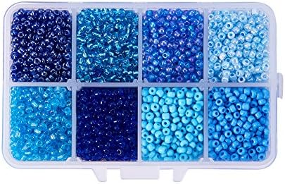 PandaHall Elite  Set of 1 Box 15 Colours 8/0 Glass Rocaille Beads Round Spacers, Mixed Colours, 3 mm, Hole: 1 mm, Bleu mixte, 3mm