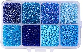 PandaHall Elite  Set of 1 Box 15 Colours 8/0 Glass Rocaille Beads Round Spacers, Mixed Colours, 3 mm, Hole: 1 mm, Bleu mixte, 3mm