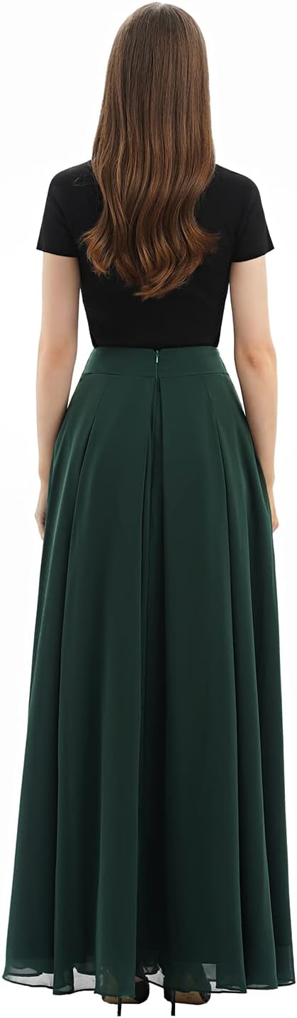 Diydress Women’s Long Chiffon Skirts Maxi Skirt Floor Length High Waist Formal Prom Party Skirts with Pockets - Image 3