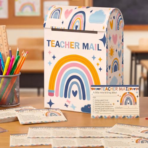 Capoda Teacher Mailbox with 50 Pcs Note Cards Boho Classroom Mail Box Encouragement Cards Rainbow Social Emotional Learning Systems School Positive Students Reward Activities Tools(Blue) - Image 4