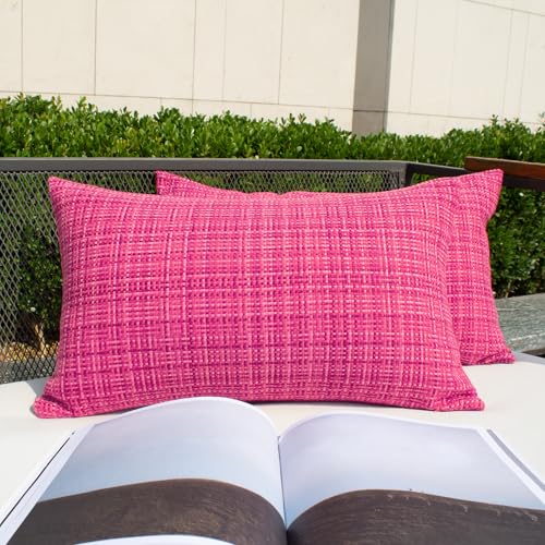 Kevin Textile Outdoor Waterproof 12"x24" Pillow Covers 2 Pack, Hot Pink