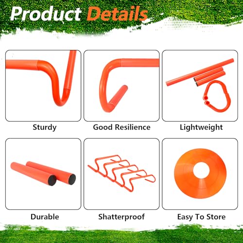 QIJISTORM 10 Pcs 6\" Speed Agility Training Hurdles with 6 Marker Cone Durable Detachable Training Hurdle Plyometric All Purpose Speed Hurdle Equipment for Athletes Soccer Basketball Football Practice