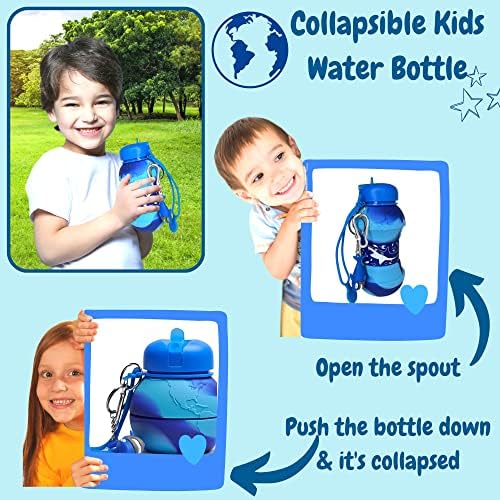 CARESWAY Kids Water Bottle with Keyring  500ml Girls & Boys Shark Kids Drinks Bottle - Foldable Collapsible BPA Free Childrens Water Bottle - Kids Water Bottles for School (Shark)