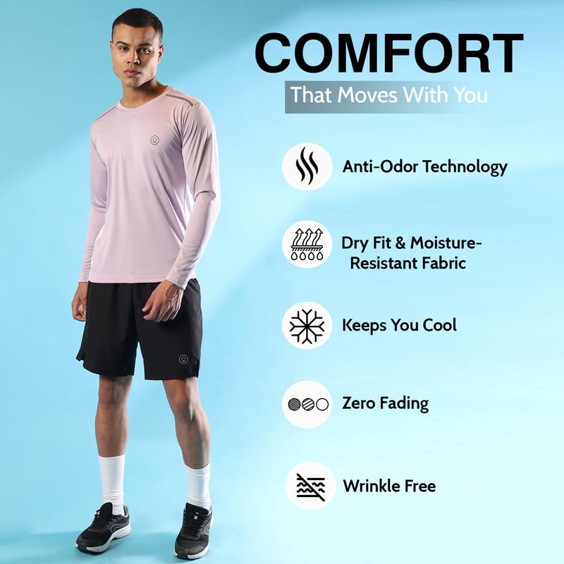 Image of CHKOKKO Gym T Shirts for Men Workout Solid Quick Dry Sports Men T-Shirts Breathable Lightweight Full Sleeve Regular Fit Round Neck Running Stylish Tshirt for man
