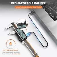 HARDELL Digitaler Messschieber, wiederaufladbarer schieblehre digital mit großem LCD-Display, Edelstahl Messwerkzeug, mm/Zoll/Bruchteil, Auto-Off, für DIY/Haushalt/3D-Druck – Ansicht 3