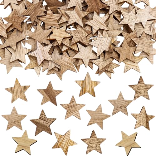 ParPix 3 cm pequeñas estrellas de madera para manualidades, 100 unidades de estrellas de madera, decoración de Navidad, estrellas de madera, pequeñas estrellas para manualidades, decoración de Navidad