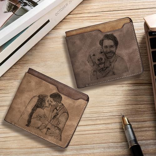 Personalized Custom Wallet for Men - Engraved Photo Name Father's Day Gift, Customized Leather Wallet Gifts for Men Husband Boyfriend Dad Son Friend (Dark Brown)3