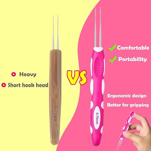 Miniatura 2 de Yarniss Ganchos de ganchillo para rastas con mango ergonómico, herramienta de bloqueo de cabello trenzado, 3 agujas de ganchillo de rastas de 0.030