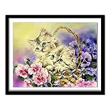 ZXXGA DIY 5D Diamant Peinture Numéro Kit Animal Chat Cristal Strass Broderie Image Artisanat Accueil Décoration Murale Cadeau Diamant Rond sans Cadre 40x40cm