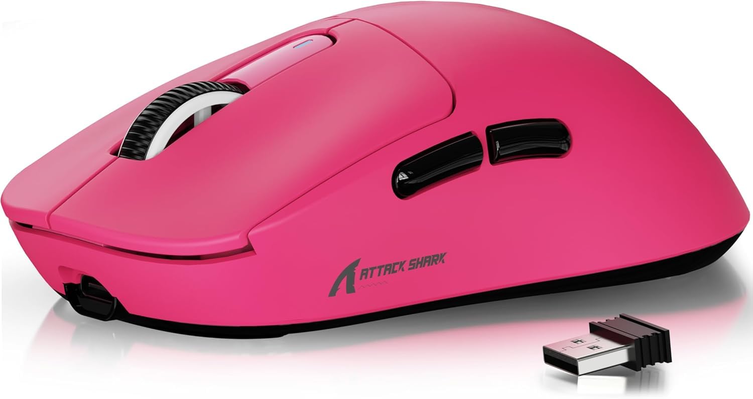 ATTACK SHARK X3 Superlight Kablosuz Gaming Mouse – 49g Ultra Hafif Fare, 26000 DPI PixArt PAW3395 Sensör, BT/2.4G/Kablolu Üçlü Mod, 200 Saat Pil Ömrü, PTFE Ayaklar, PC/Xbox/PS/Mac – Berry Red