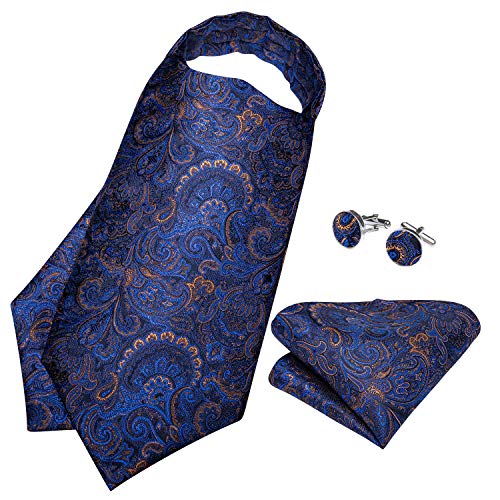 Image of DiBanGu 3PCS Ascot Ties for Men Wedding Jacquard Woven Silk Ascot Cravat for Men Cravat Tie and Pocket Square Set