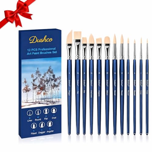 Artist Paint Brushes Set, 12 Pcs Watercolor Brushes Professional, Water Color Brushes - Round, Flat,