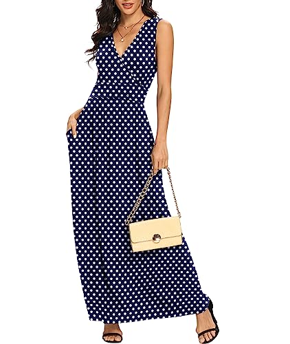 Image of LILBETTER Women Sleeveless Deep V Neck Loose Plain Long Maxi Casual Dress