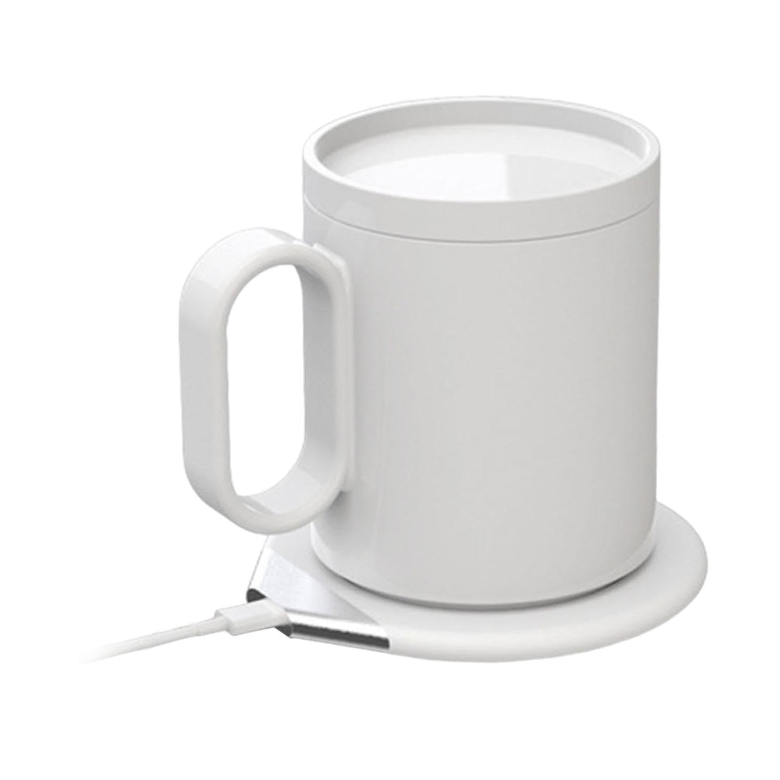 Chauffe-Tasse Électrique Mug Plateau Chauffe-Boisson Intelligent sans Fil avec Couvercle en Céramique Maintien Chaleur Adapté Famille Bureau Utilisati, Blanc