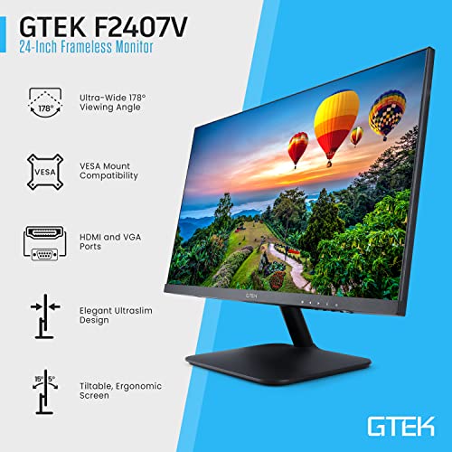 Gtek 24 Inch Frameless Computer Monitor, Fhd 1080P Led Display, Lcd Screen, Hdmi Vga, 75Hz Refresh Rate, Vesa Mountable, Low-Blue Light Pc Monitor For Office Work - F2407V #TOP1