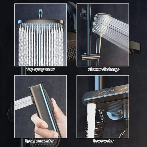 Kit doppio soffione doccia con doccetta, miscelatore termostatico e rubinetto a cascata in ottone, sistema doccia con display digitale, soffione doccia per un relax simile a una spa