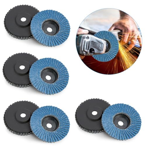 8er Set Fächerscheiben Lamellenscheiben für Winkelschleifer, Schleifmopteller Ø 76 mm x 10 mm, Hochwertige Schleifscheiben in Blau für Metall, Holz und PVC, Passend für 10,8-12V Winkelschleifer