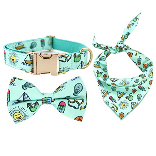 T.A.Bird Summer Dog Collar Set with Matching Bow Bandana,Puppy Collar Set,Cute Dog Gift