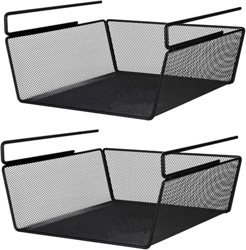 Styleys Under Shelf Baskets - Mesh Wire Rack Shelf Organizer Hanging Baskets for Office Kitchen Pantry Organization and Storage (17-inch, Black), 2 Pieces - S11036