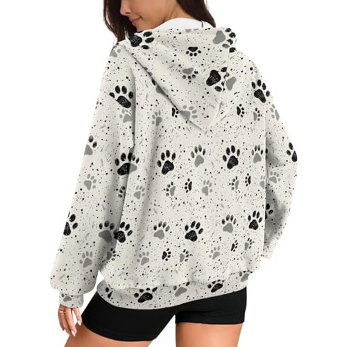 Suhoaziia Kapuzenpullover mit Reißverschluss in Übergröße für Damen, langärmelige Sweatshirt-Jacken, Herbst/Winter-Outfits, modische Kleidung, Mantel, Hundepfoten, M