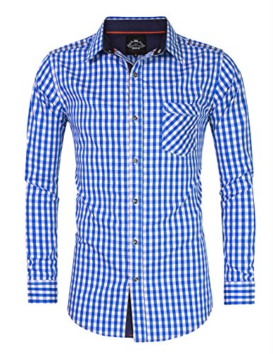 GloryStar Men's German Bavarian Oktoberfest Button Down Dress Shirts Slim Fit Plaid Shirt for Lederhosen