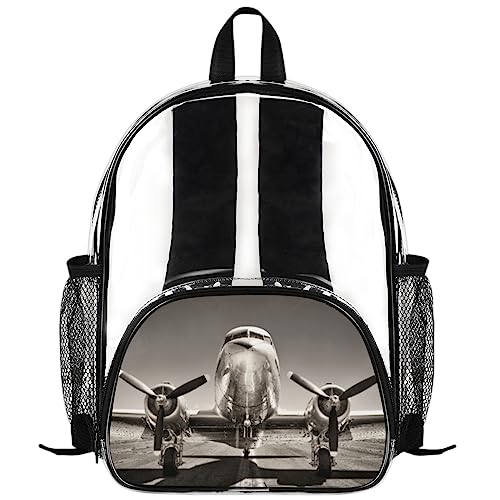 Sac à dos transparent anti-oubli d'affaires scolaires motif avion vintage pour enfants