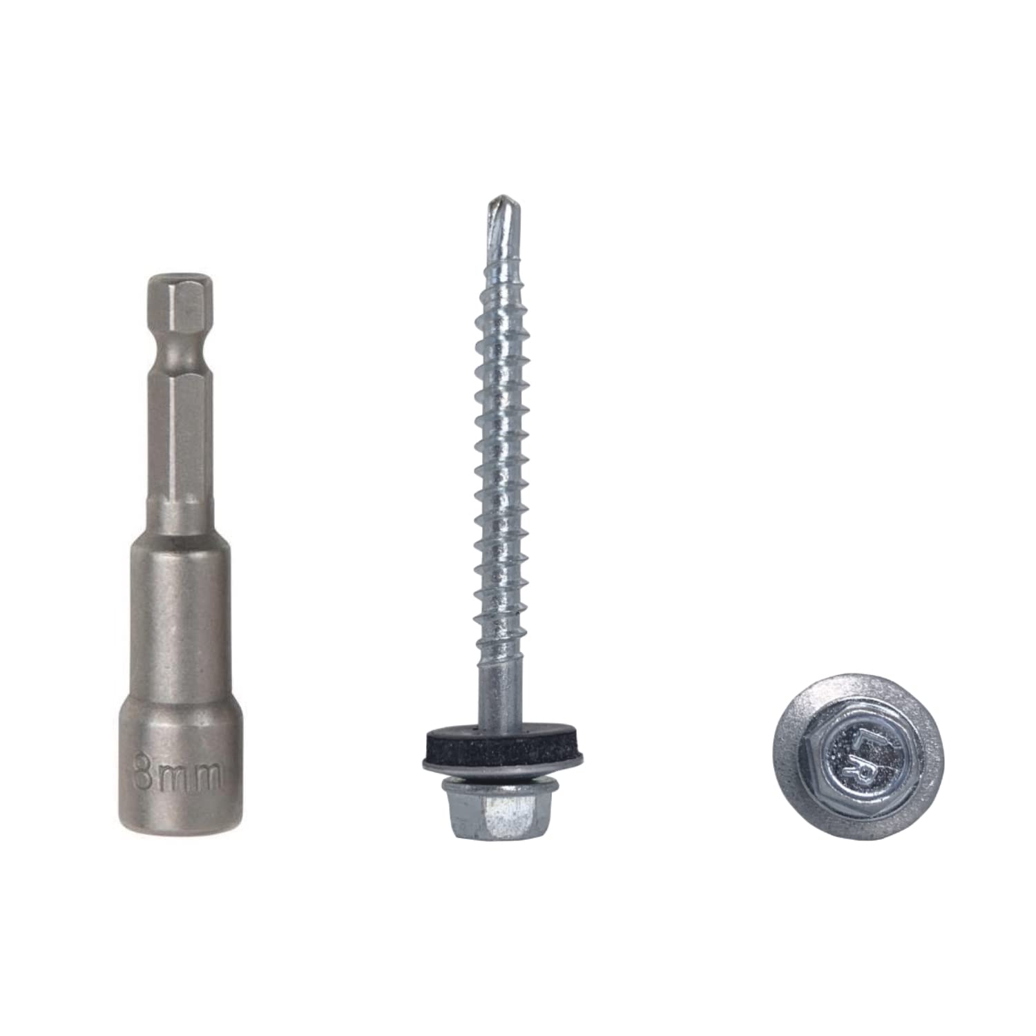 (Pack of 30 pcs) DIN 7504-K Zinc Plated Steel 4.8 x 50 mm Self-Drilling Screws With EPDM Washers, Hex Washer Head