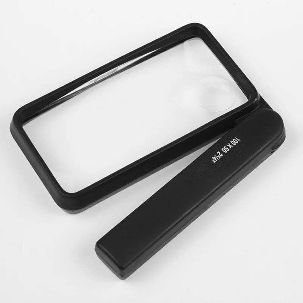 Handheld Square Glass 2X 4X Double Lens Child Old Man Reading Identification Tool Folding Handle Black Pocket Magnifier Magnifier