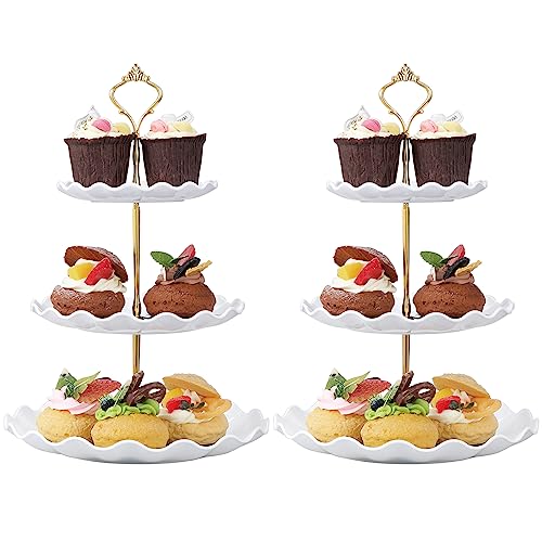 HonGien 2 Pack 3-Tier Cake Stand, Cake Display Stand,Afternoon Tea Cake Stand,Fruit Dessert Serving Tray Stands for Birthday,Party,Wedding (Wave Pattern White) - Cosy Home Interiors HonGien 2 Pack 3-Tier Cake Stand, Cake Display Stand,Afternoon Tea Cake Stand,Fruit Dessert Serving Tray Stands for Birthday,Party,Wedding (Wave Pattern White)