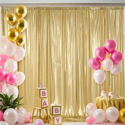 Image of 20ft x 10 ft Glitter Gold Backdrop Curtain for Parties, Wrinkle Free Non-See Through Not Fall-Off Sequin Gold Shimmer Photo Backdrop Drapes for Graduation Photography Background Cloth-4 Panels 5x10ft
