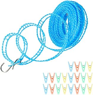 5M Travel Washing Line, Portable Washing Line with 20pcs Pegs Camping Retractable Camping Washing Line Windproof Travel Clothes Line for Camping Travel Hotel Laundry Garden,Blue