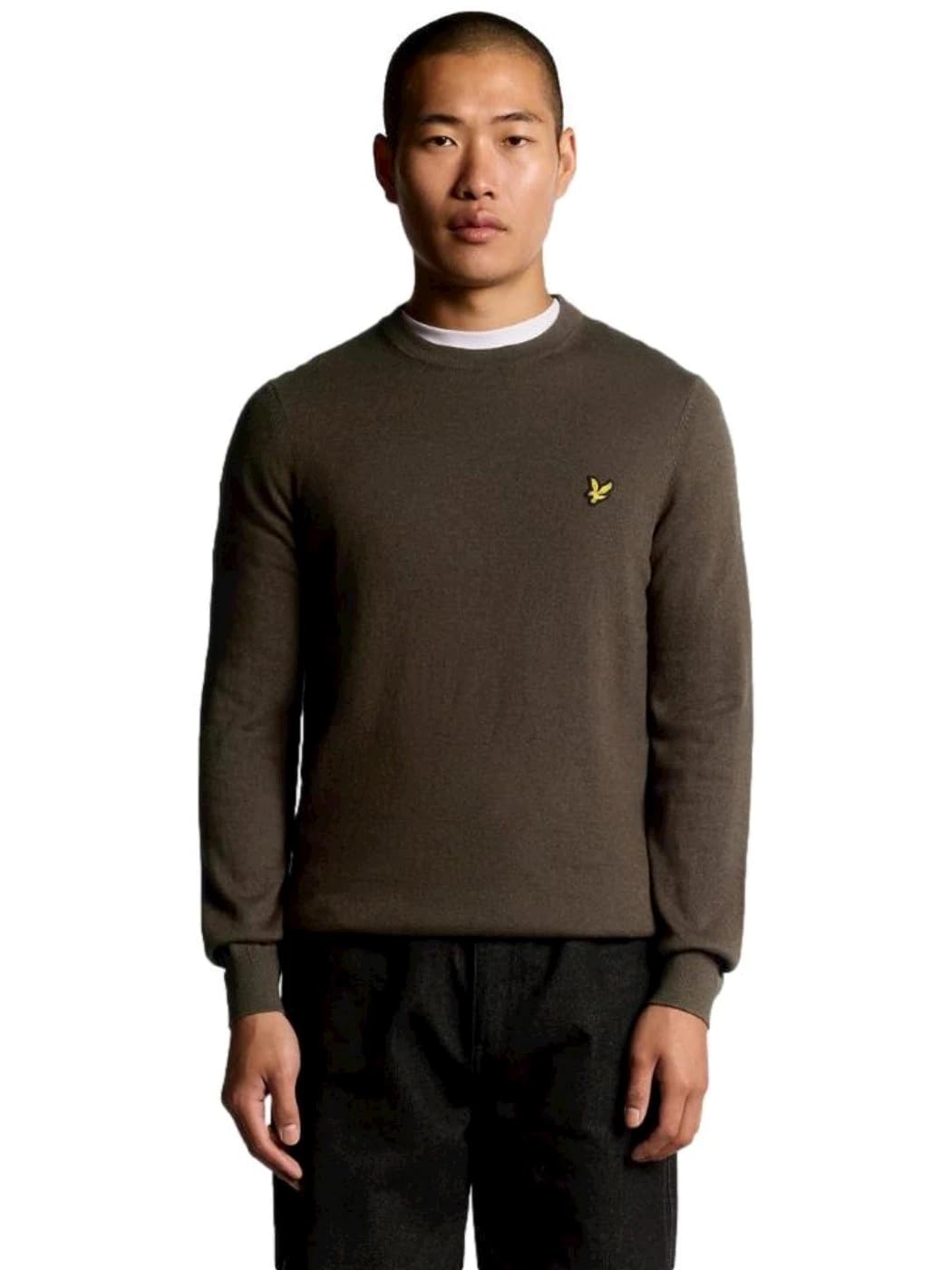 Pull col rond Lyle & Scott coton mérinos Espresso : chandail marron fin pour homme