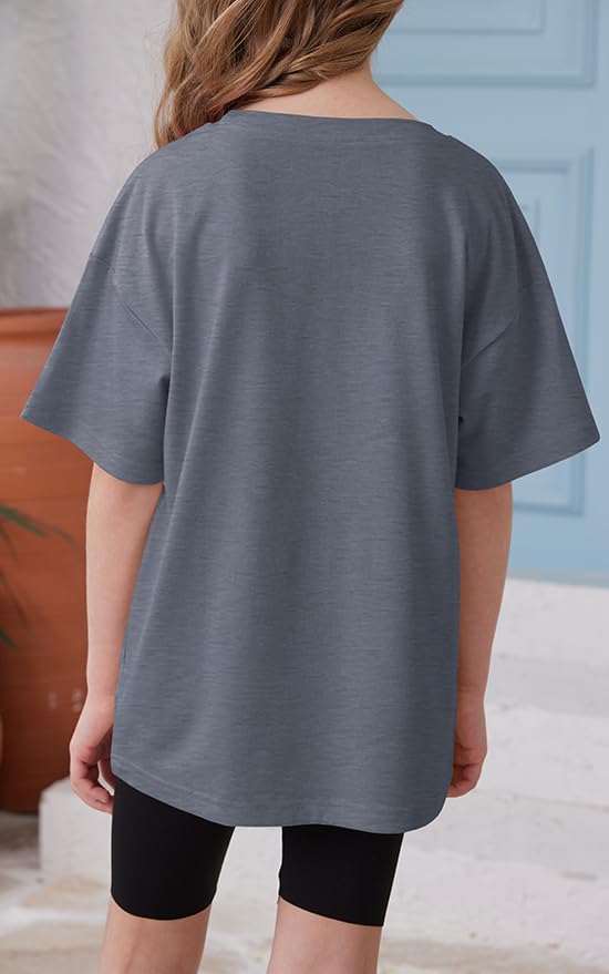 Image of ZDC Girls Short Sleeve T Shirts Kids Summer Oversized Tops Trendy Crewneck Basic Tees 5-14 Years