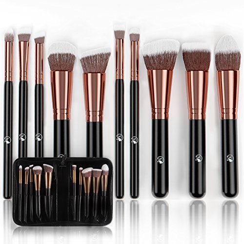 Magnifeko Professional Makeup Brushes Set With case (10-Piece Kit) Face, Eyeshadow, Blending, Contouring, Foundation | Synthetic Bristles | Round, Tapered, Kabuki and Angled