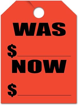 was/Now Price Mirror Hang Tags 50 per Pack - Car Signs Fluorescent Orange