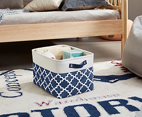 Image of DECOMOMO Foldable Storage Bin | Collapsible Sturdy Cationic Fabric Storage Basket Cube W /Handles (Navy Blue Pattern, Large - 15 x 11 x 9.5-3 Pack)