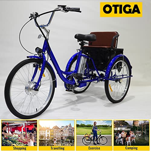 Otiga Adult Electric Bicycle Tricycle, Electric Bike Hybrid Power Trip Three-Wheel For Parents And Children,City Tricycle With Child Seat + Wheeled Basket(Can Be Used Alone),24'' Blue #TOP6