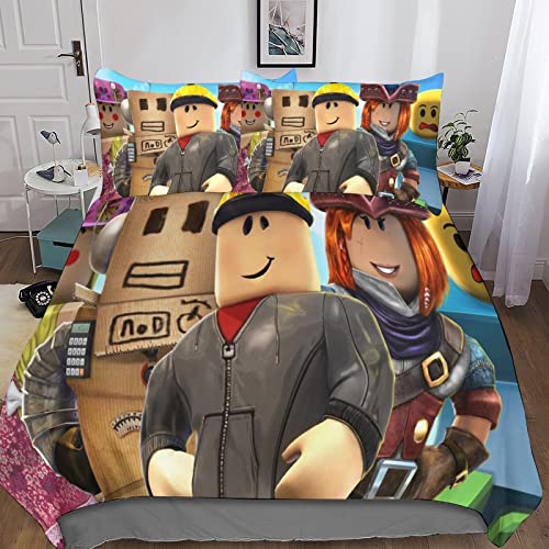 Roblox Funda De Edredón De 3 Piezas Funda Nórdica De Ropa De Cama Estampada 3D Game con Cierre De Cremallera, Microfibra Suave para Niños Adolescentes Adultos Double（200x200cm）