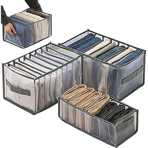TOOSOAR Pack of 3 Wardrobe Organiser, Foldable Cupboard Organiser, Washable Wardrobe Organiser, Foldable Mesh Boxes, for Trousers, Shirts, Underwear Cover