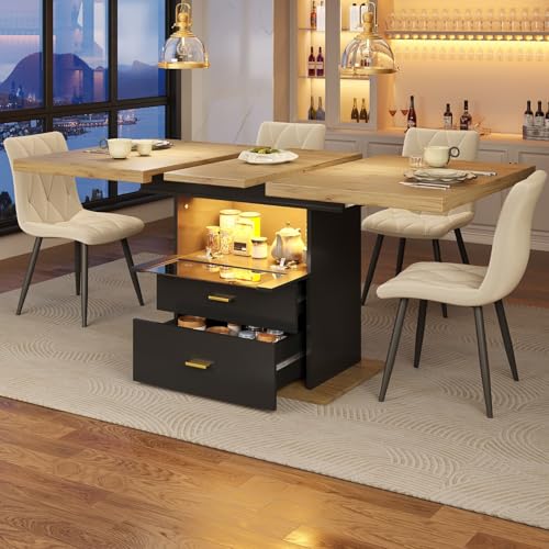 Sweiko Table à Manger Extensible avec 1 Porte vitrée à Ouverture vers Le Bas, Dining Table avec...